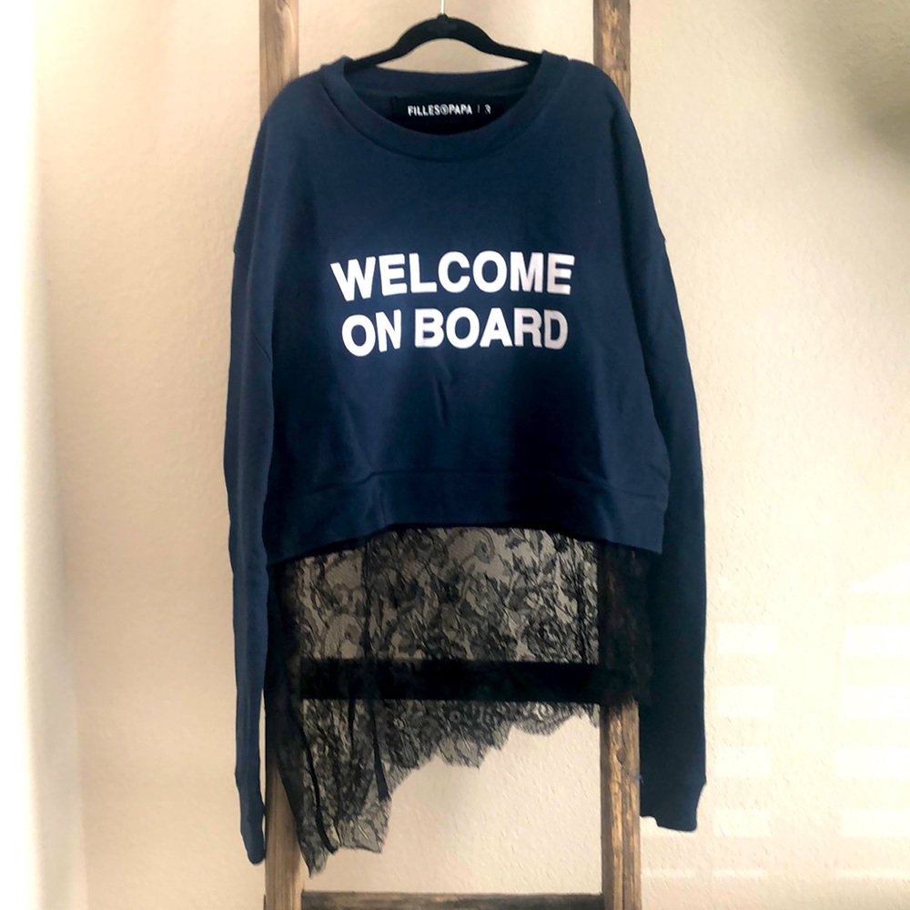 COPY - Filles a Papa “Welcome on Board” Sweatshirt with Lace Detail Size 3
